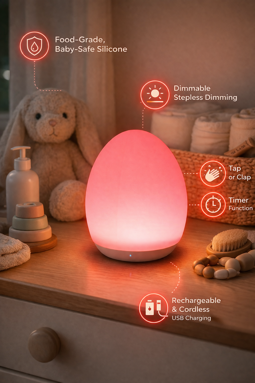 Silicone Egg Night Light – Rechargeable Soft Glow Baby Sleep Lamp