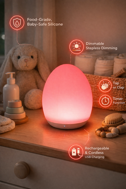 Silicone Egg Night Light – Rechargeable Soft Glow Baby Sleep Lamp